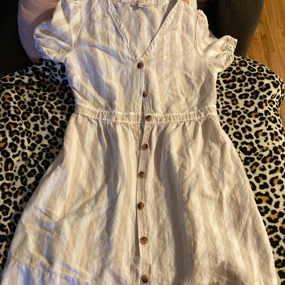 LOFT. Striped Puff Sleeve Shirt Dress